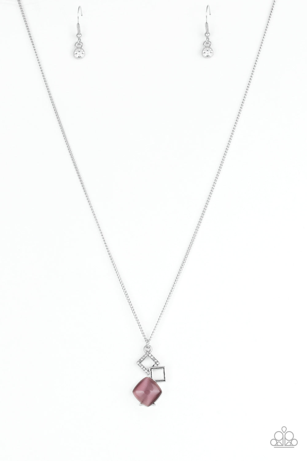 Stylishly Square Paparazzi Accessories Necklace with Earrings Purple