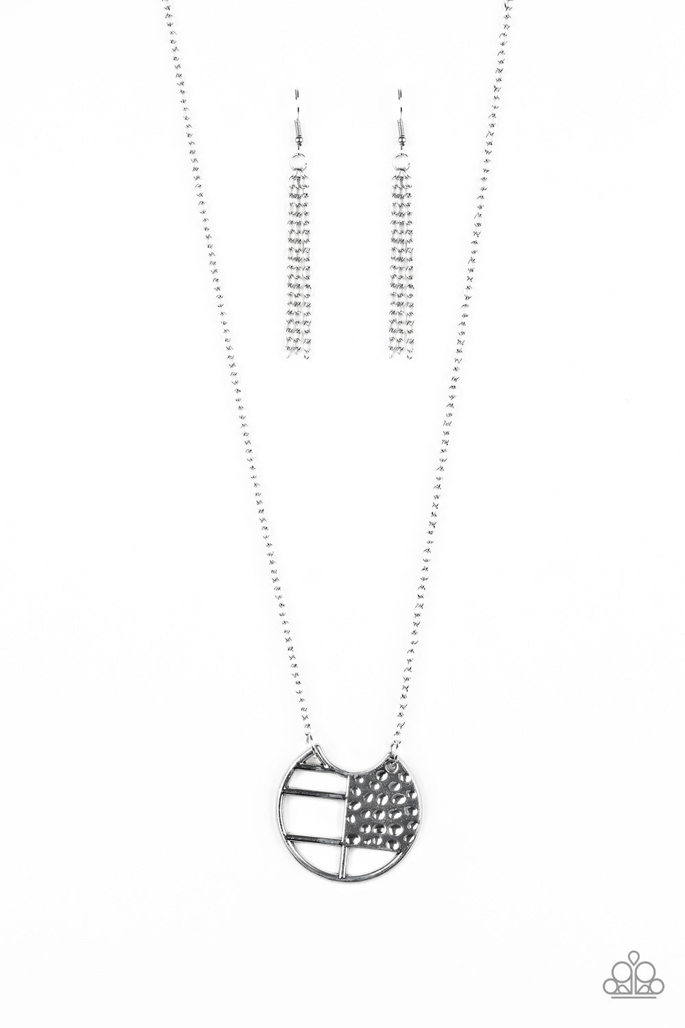 Abstract Aztec Paparazzi Accessories Necklace with Earrings Silver