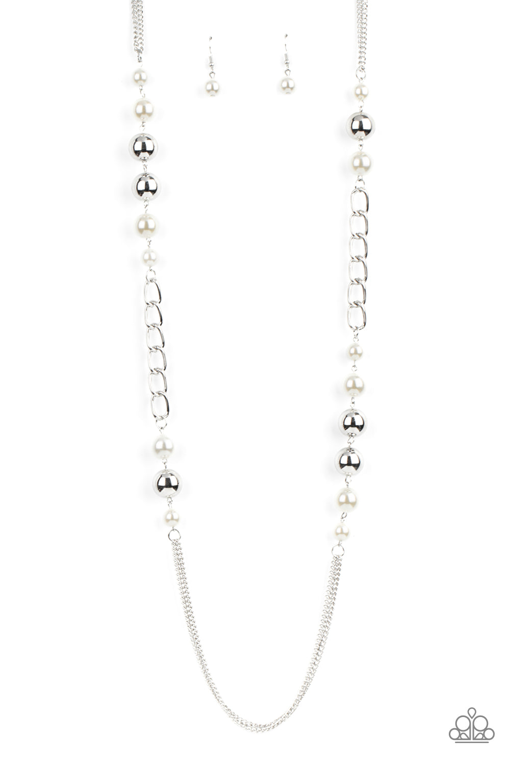 Uptown Talker Paparazzi Necklace with Earrings White