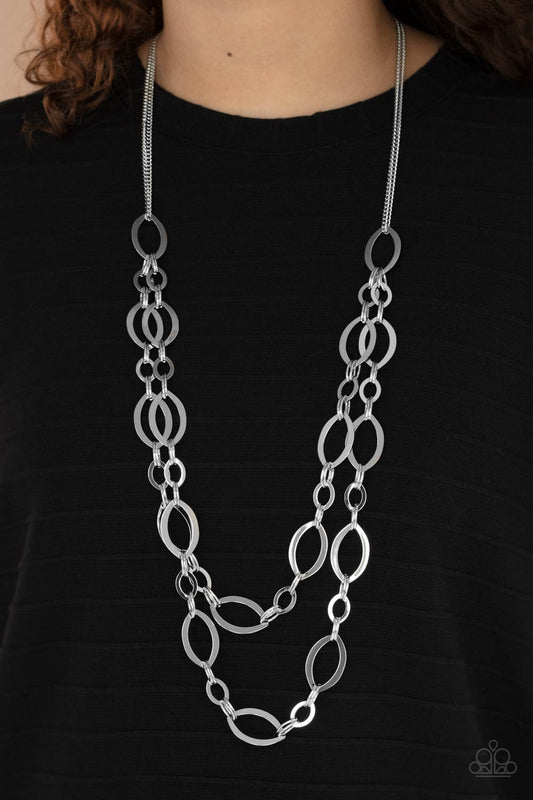 The OVAL-achiever Paparazzi Accessories Necklace with Earrings Silver