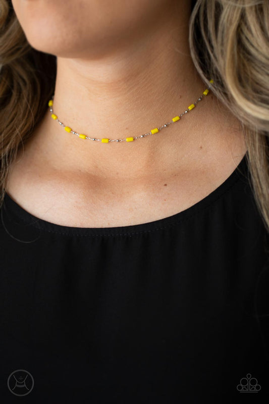 Urban Expo Paparazzi Accessories Choker Necklace with Earrings -- Yellow