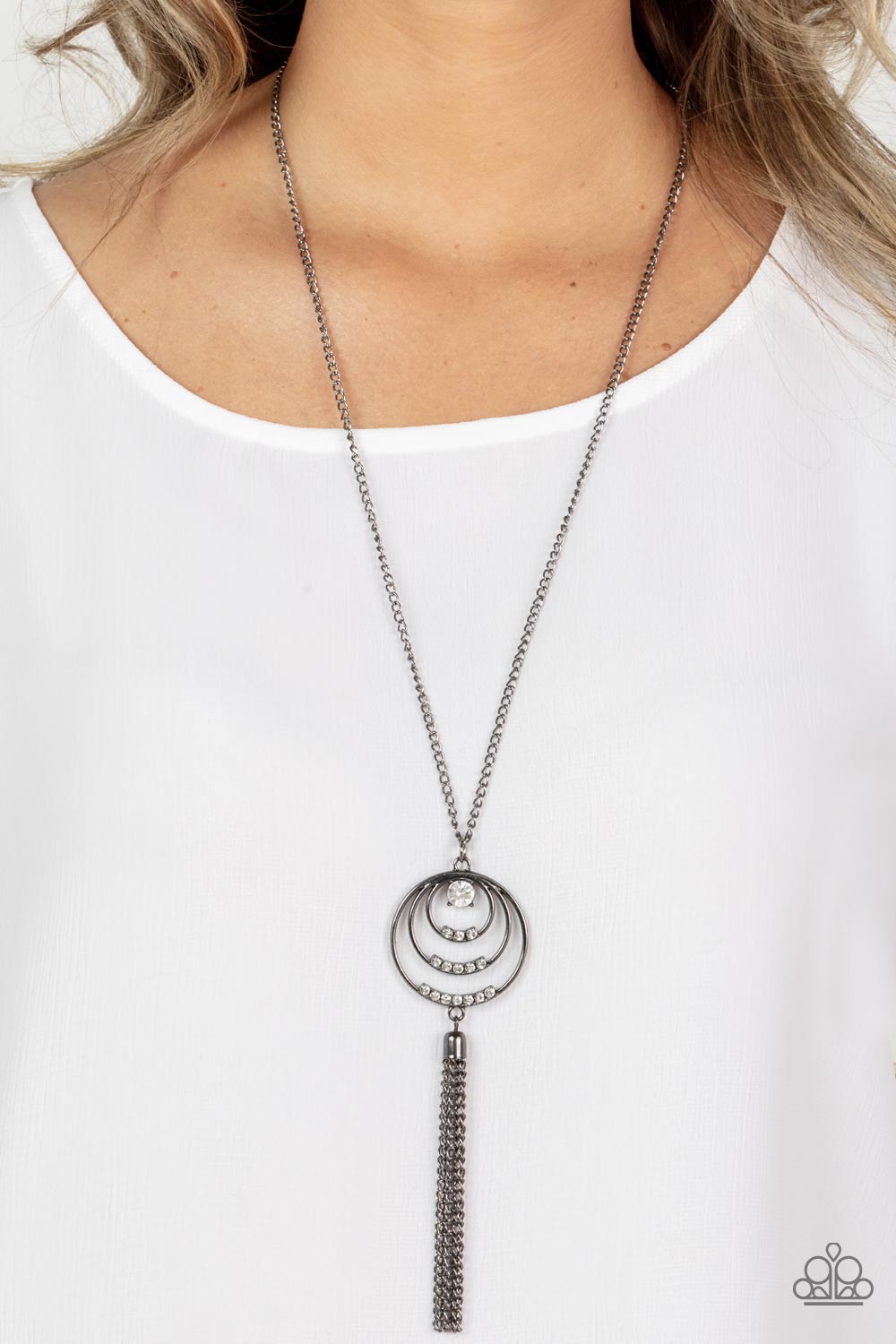 Spiraling Sparkle Paparazzi Accessories Necklace with Earrings Black