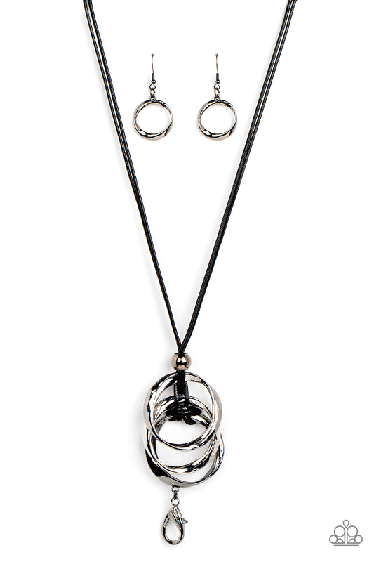 Harmonious Hardware Paparazzi Accessories Lanyard with Earrings Black