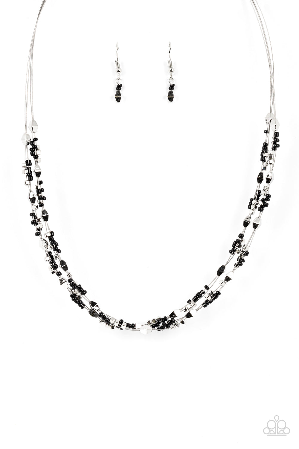 Explore Every Angle Paparazzi Accessories Necklace with Earrings Black