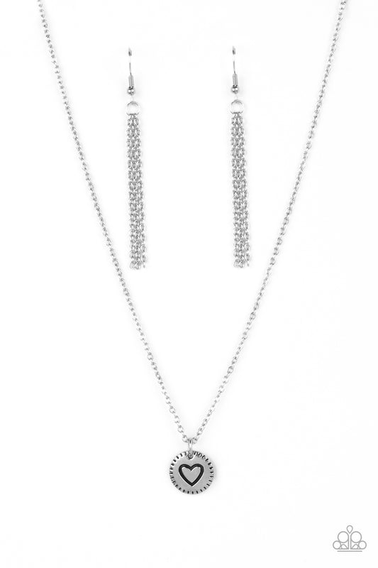 Stamped Sentiment Paparazzi Accessories Necklace with Earrings - Silver