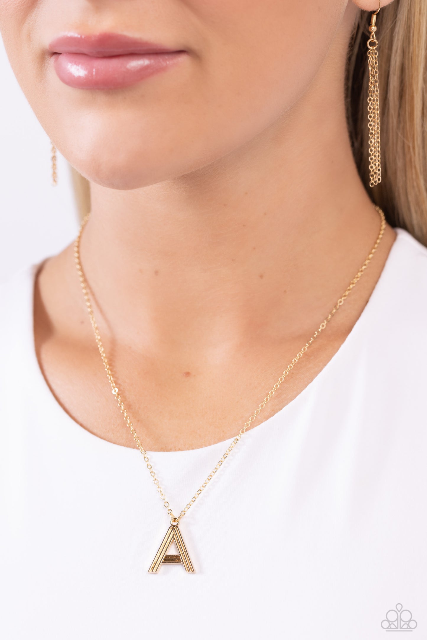 Leave Your Initials Paparazzi Accessories Necklace with Earrings Gold - A