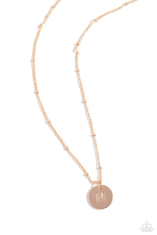 M - Initial Elegance Paparazzi Accessories Necklaces with Earrings Rose Gold