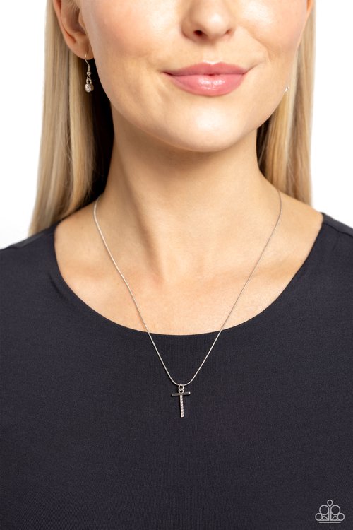 T - Letter of the Law Paparazzi Accessories Necklaces with Earrings Silver