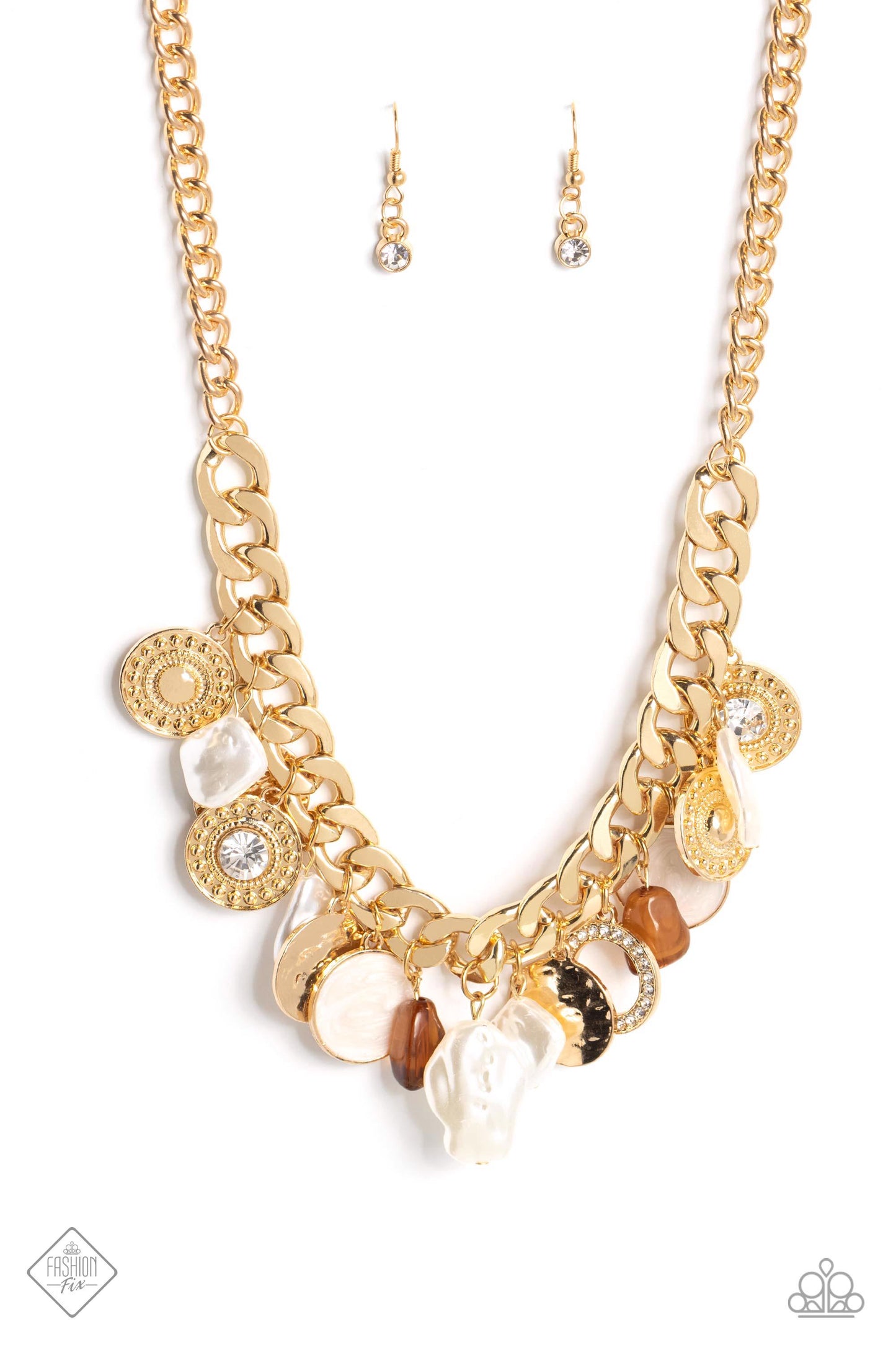 Now SEA Here Paparazzi Accessories Necklace with Earrings Gold