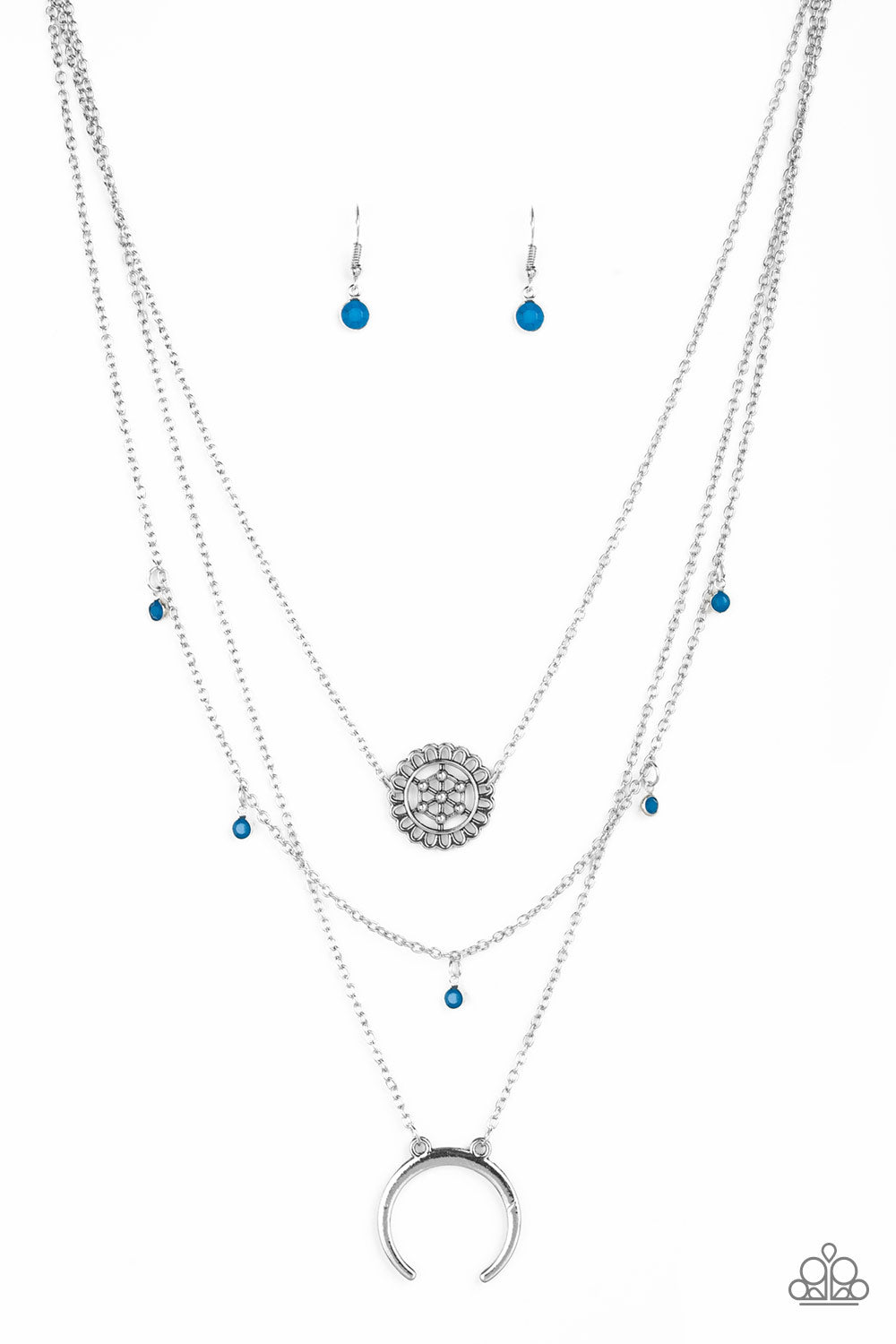 Lunar Lotus Paparazzi Accessories Necklace with Earrings Blue