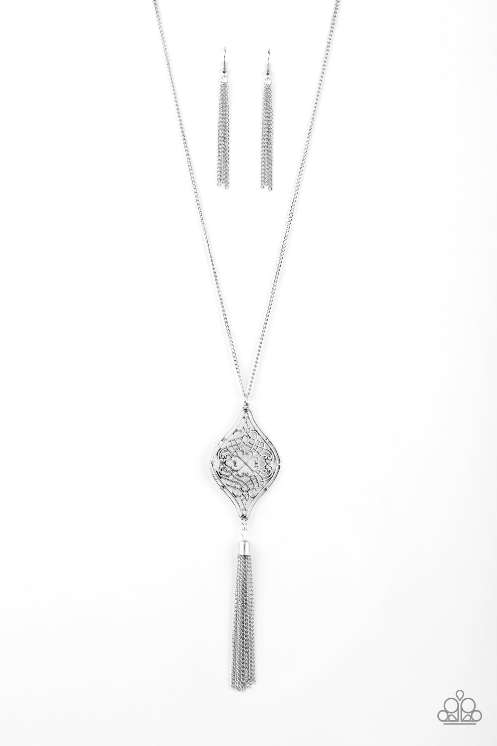 Totally Worth The TASSEL Paparazzi Accessories Necklace with Earrings Silver