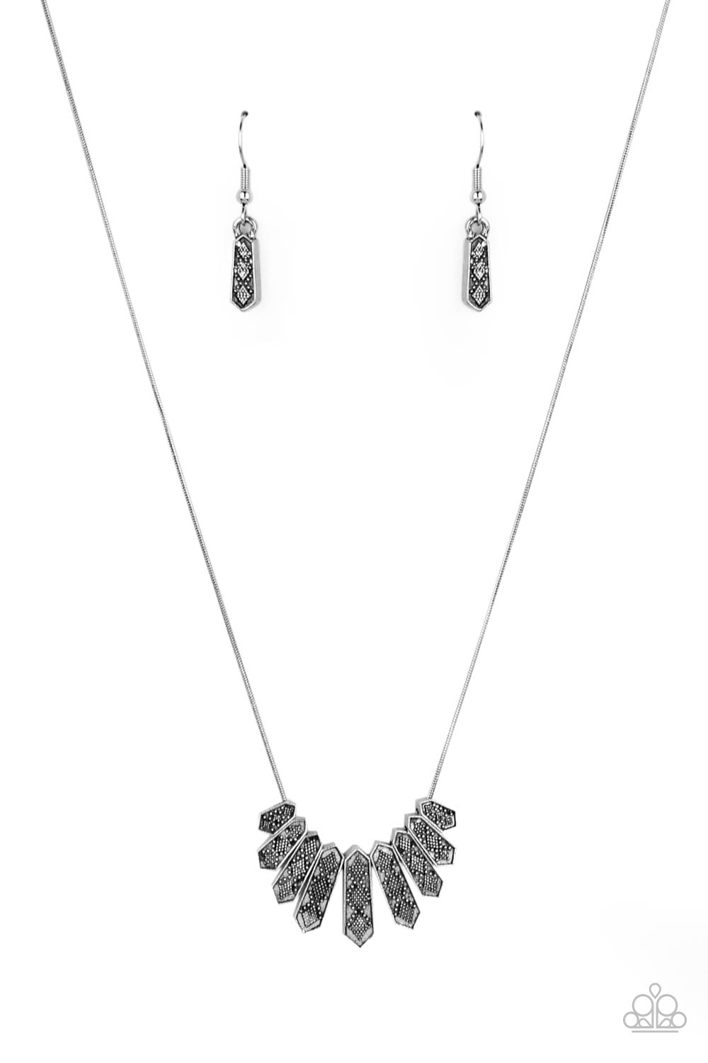 Monumental March Paparazzi Accessories Necklace with Earrings Silver