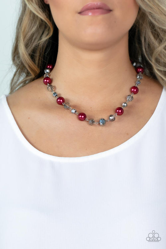 Decked Out Dazzle Paparazzi Necklace with Earrings -  Red
