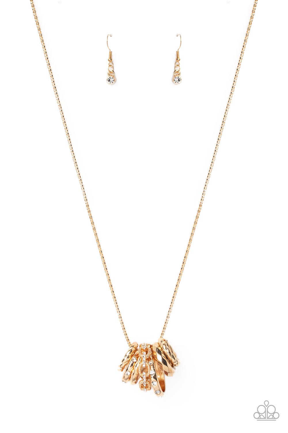 Audacious Attitude Paparazzi Accessories Necklace with Earrings Gold