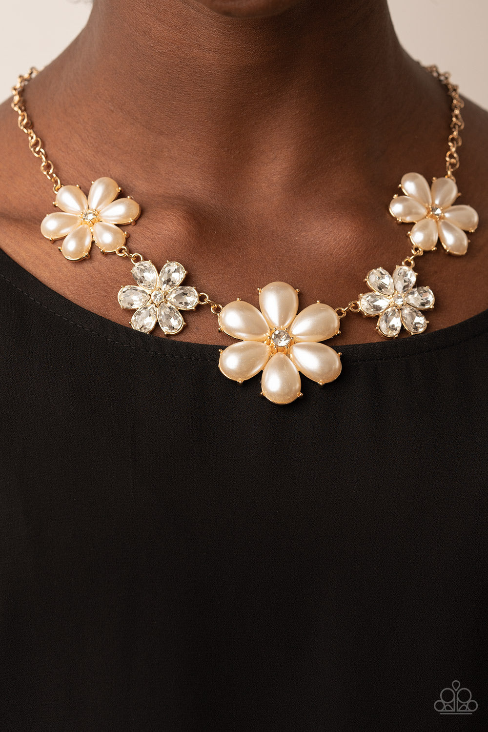 Fiercely Flowering Paparazzi Accessories Necklace with Earrings - Gold