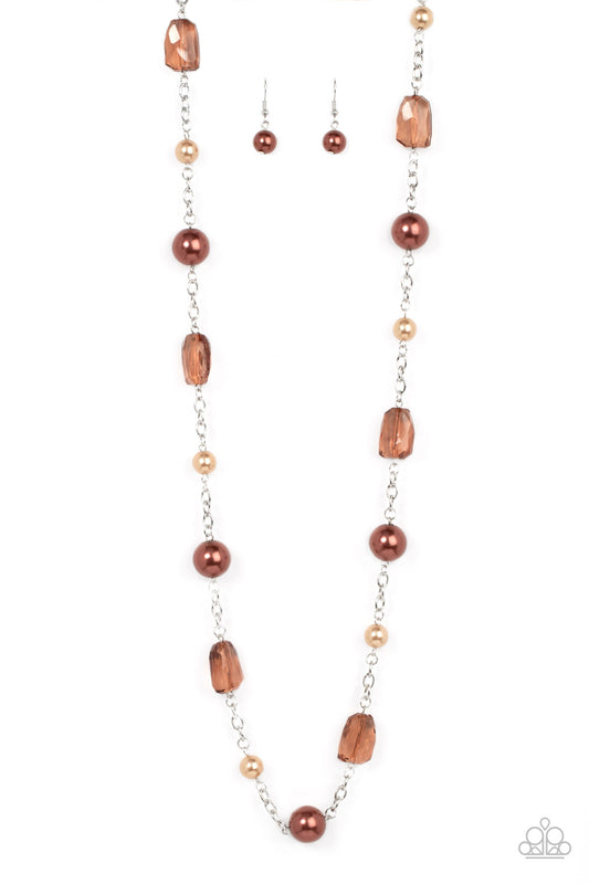 A-List Appeal Paparazzi Accessories Necklace with Earrings Brown