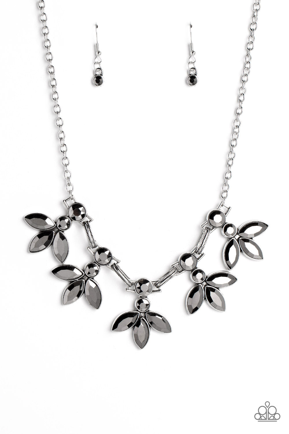 Dauntlessly Debonair Paparazzi Accessories Necklace with Earrings Silver