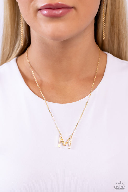 Leave Your Initials Paparazzi Accessories Necklace with Earrings Gold - M