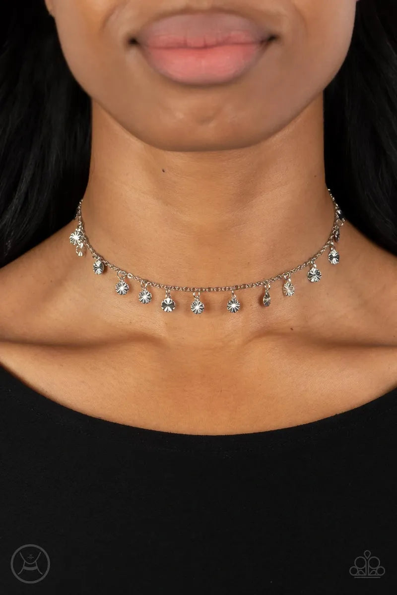Chiming Charmer Paparazzi Accessories Choker with Earrings Silver